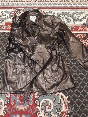 Wilson Black Faux Leather Trench Coat with Belt